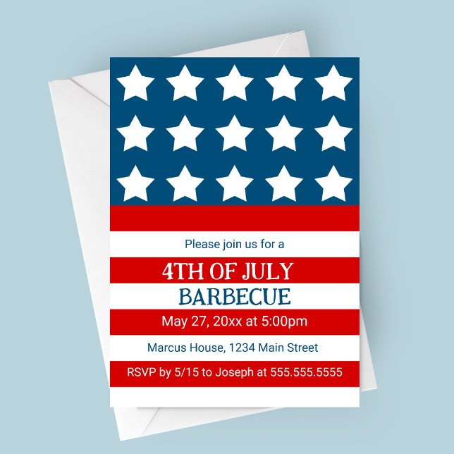 Stars and Stripes Party Invitation (Stars and Stripes 4th of July Barbecue Party Invitation | Memorial Day Party Invitation )