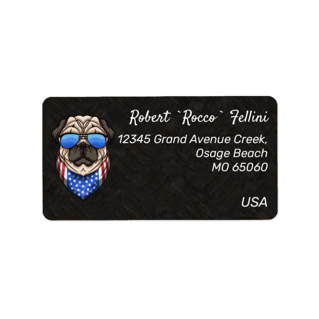 Stars and Stripes Patriot Pug rebel custom label (Front)