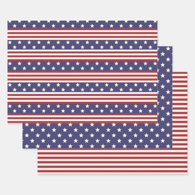 Stars and Stripes Patriotic American Flag USA Wrapping Paper Sheets (Set)