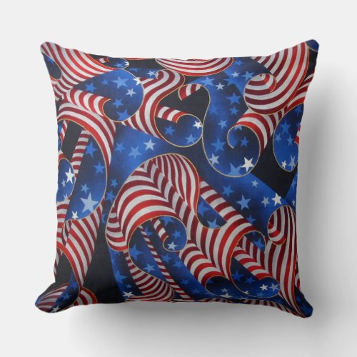 Stars and Stripes Patriotic Curls Throw Pillow