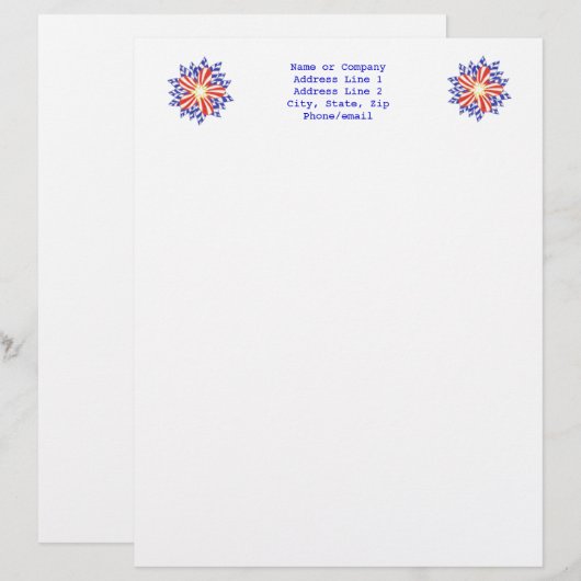 Stars and Stripes Patriotic Flowers Letterhead (Front/Back)