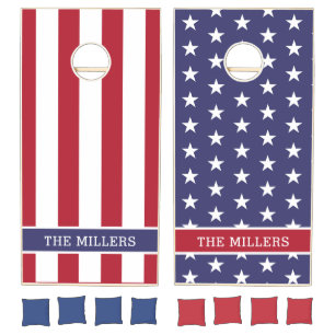 Stars And Stripes Patriotic Red White Blue Family Cornhole Set