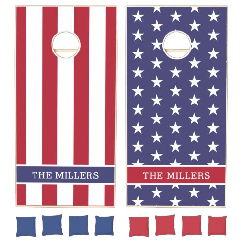 Stars And Stripes Patriotic Red White Blue Family  Cornhole Set