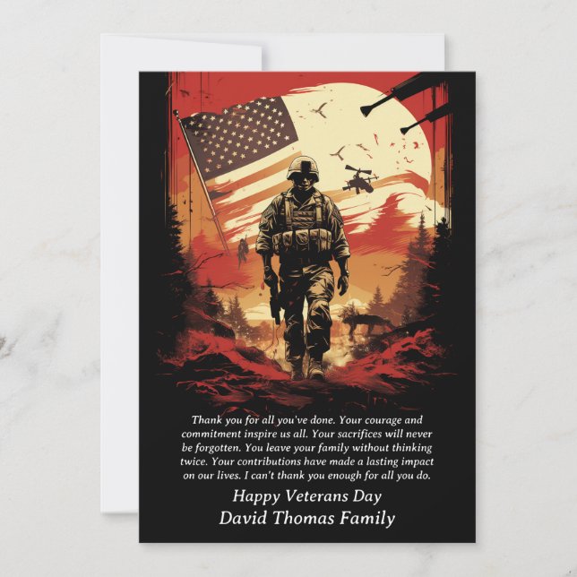 Stars and Stripes Patriotic United States Veteran Thank You Card (Front)