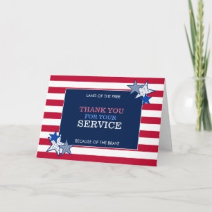 Stars and Stripes Patriotic Veteran Service Modern Letterpress Thank You Card