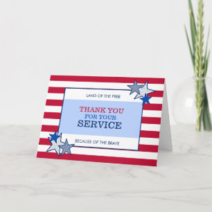 Stars and Stripes Patriotic Veteran Service Modern Letterpress Thank You Card