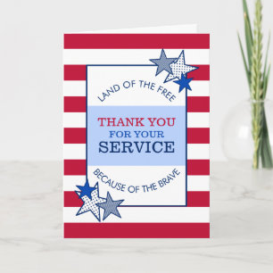 Stars and Stripes Patriotic Veteran Service Modern Letterpress Thank You Card