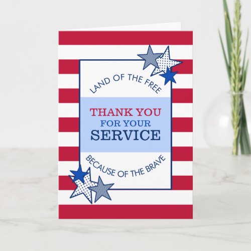 Stars and Stripes Patriotic Veteran Service Modern Thank You Card