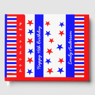 Stars and Stripes Pattern USA Sweet 16 Typography Guest Book