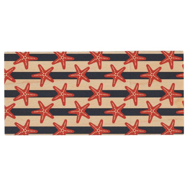 Stars And Stripes Pattern Wood Flash Drive (Front)