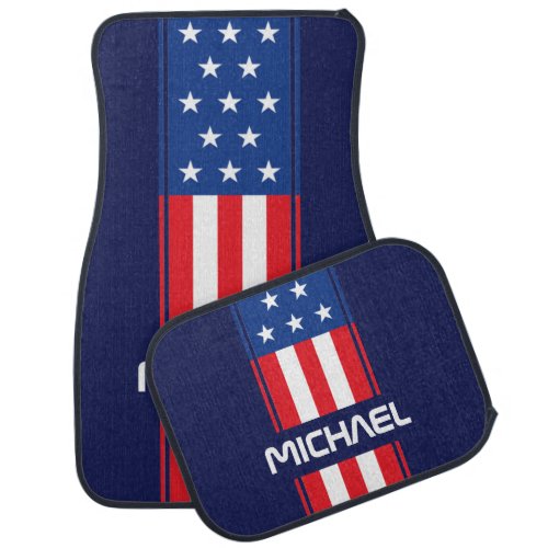 Stars And Stripes Personalized American Flag Blue Car Floor Mat
