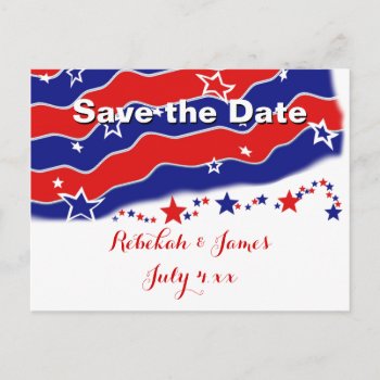 Stars And Stripes Personalized Save The Date Announcement Postcard by ArtByApril at Zazzle