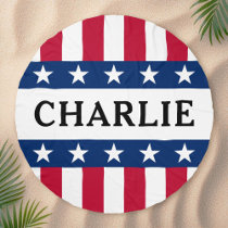 Stars and stripes red blue white name patriotic beach towel