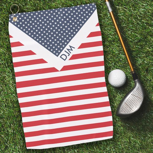 Stars and Stripes Red White and Blue Monogrammed  Golf Towel
