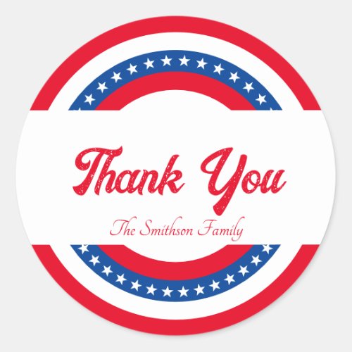 Stars and Stripes Red White and Blue Thank You Classic Round Sticker
