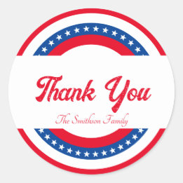 Stars and Stripes Red White and Blue Thank You Classic Round Sticker