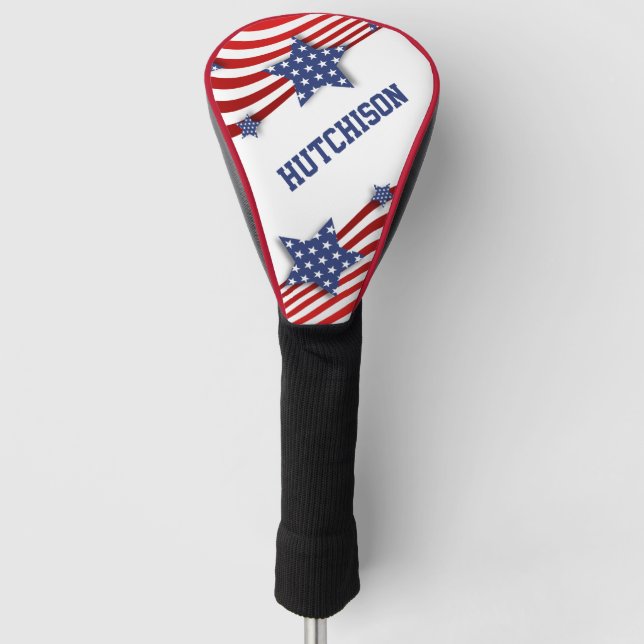 Stars and Stripes Red, White & Blue Personalized Golf Head Cover (Front)