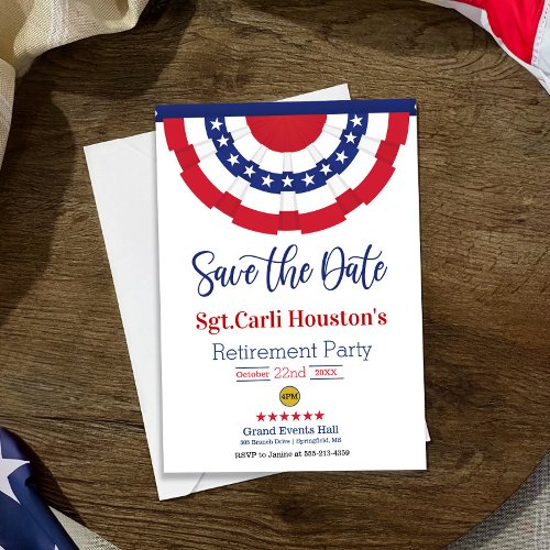 Stars and Stripes Save the date Retirement Party Card