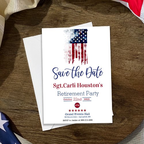Stars and Stripes Save the date Retirement Party Card