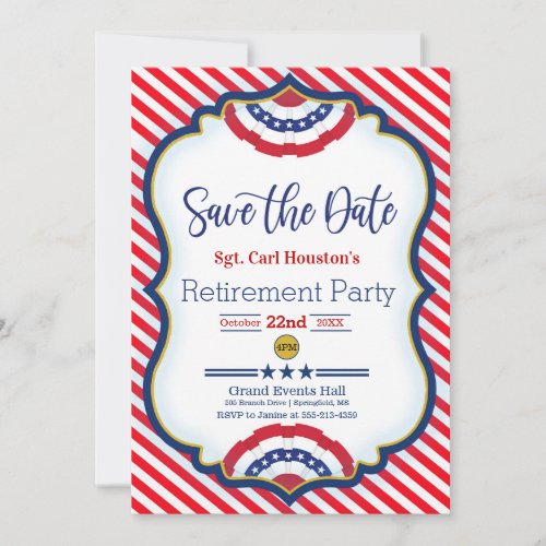 Stars and Stripes Save The Date Retirement Party Card