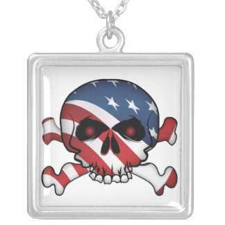 Stars and Stripes Skull Silver Plated Necklace