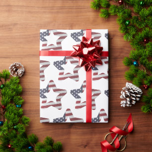 Stars and Stripes Snowy Christmas Stars Patriotic Wrapping Paper
