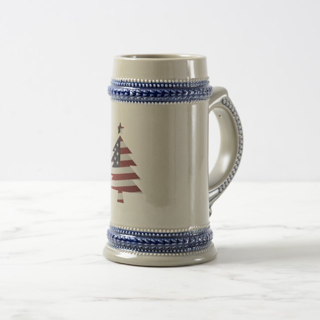 Stars and Stripes Snowy Christmas Tree Patriotic Beer Stein (Front Right)