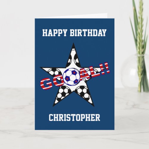 Stars and Stripes Soccer Goal Happy Birthday Card