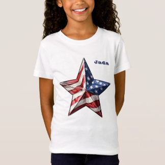 "Stars and Stripes" Star Shaped with Name Girl's T-Shirt