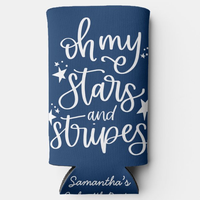 Stars and Stripes Text Design July 4th Party Seltzer Can Cooler (Front)