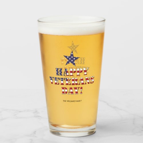 Stars and Stripes Typography Happy Veterans Day Glass