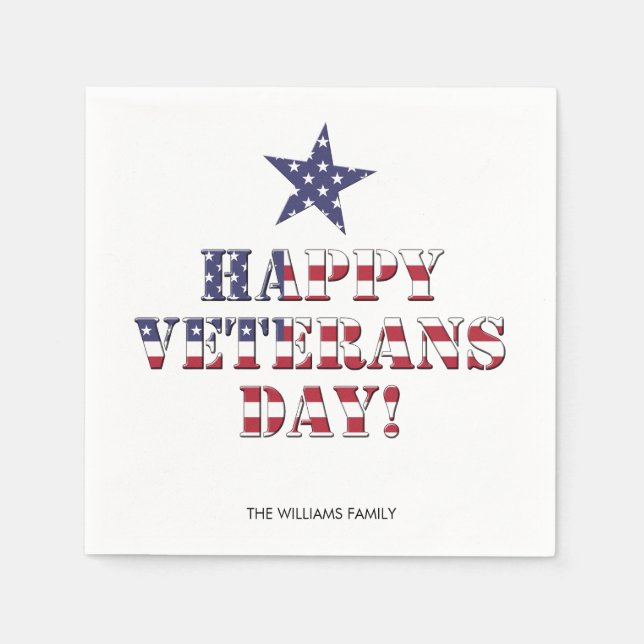 Stars and Stripes Typography Happy Veterans Day Napkins (Front)