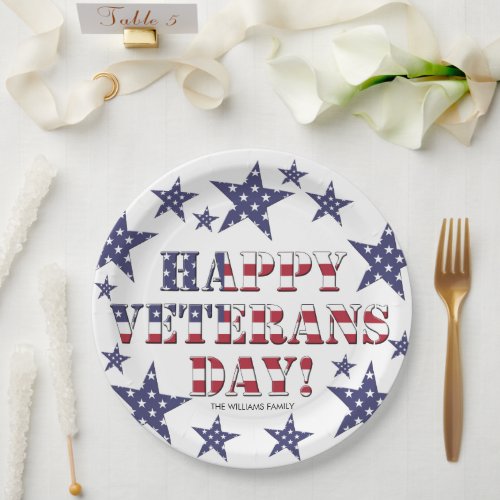 Stars and Stripes Typography Happy Veterans Day Paper Plates
