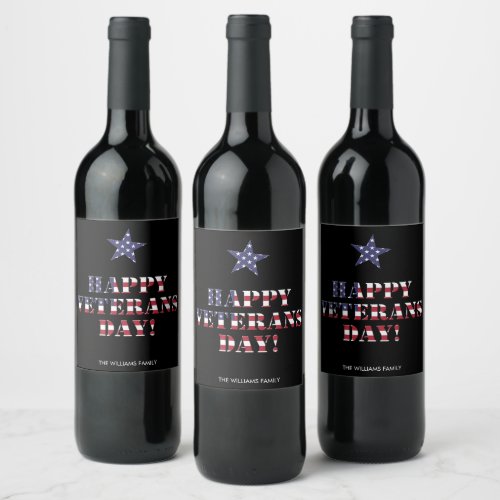 Stars and Stripes Typography Happy Veterans Day Wine Label