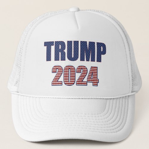 Stars and Stripes Typography Trump 2024 Trucker Hat