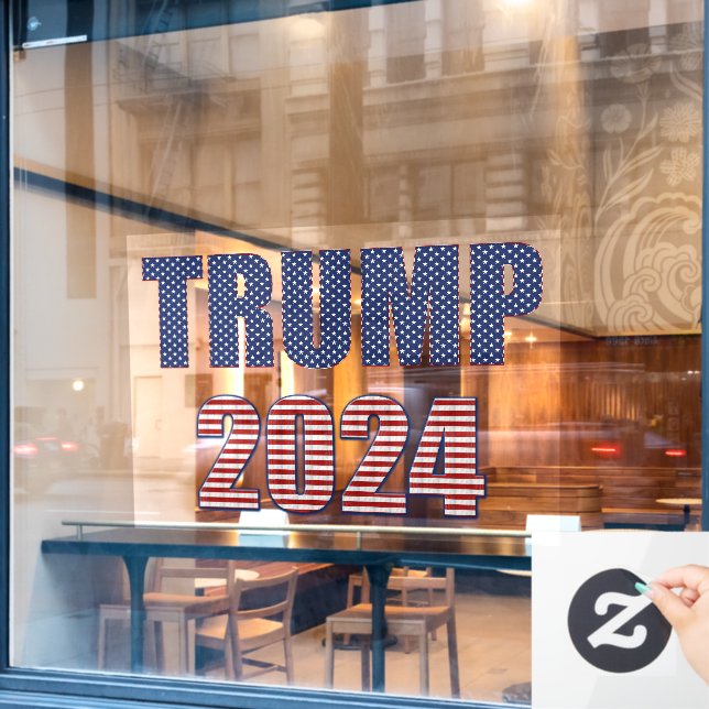 Stars and Stripes Typography Trump 2024 Window Cling (Cafe Window)
