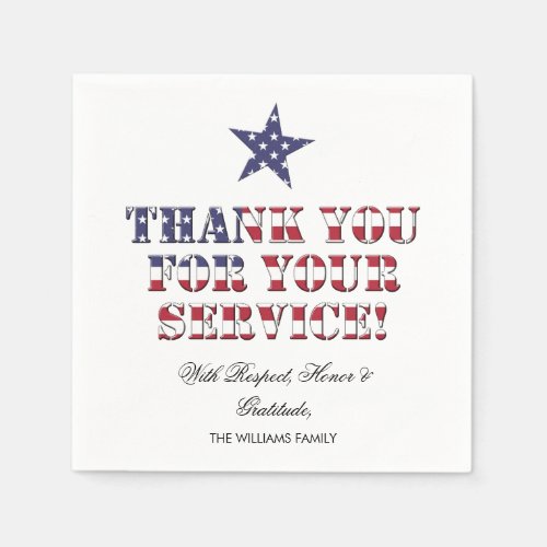 Stars and Stripes Typography Veterans Thank You Napkins