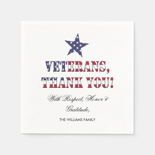 Stars and Stripes Typography Veterans Thank You Napkins (Front)