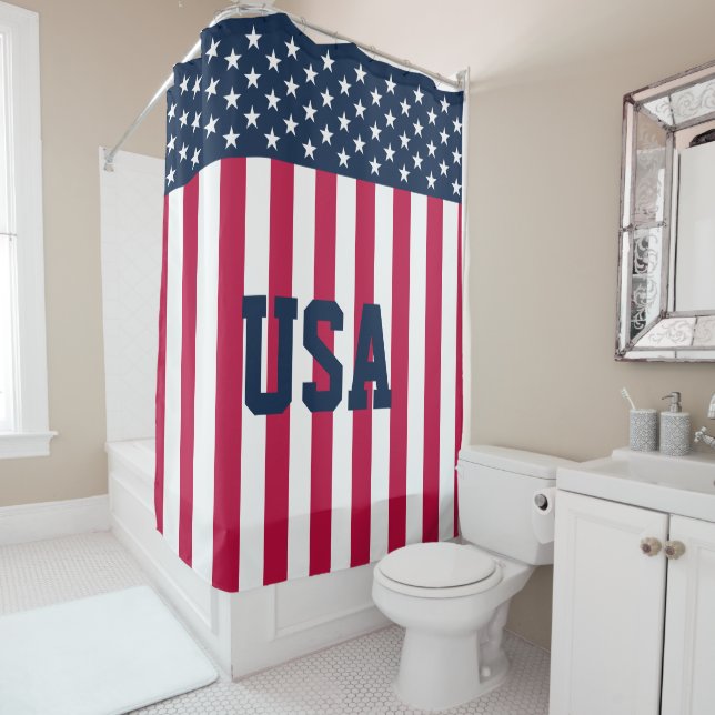 Stars and Stripes US Flag Shower Curtain (In Situ)