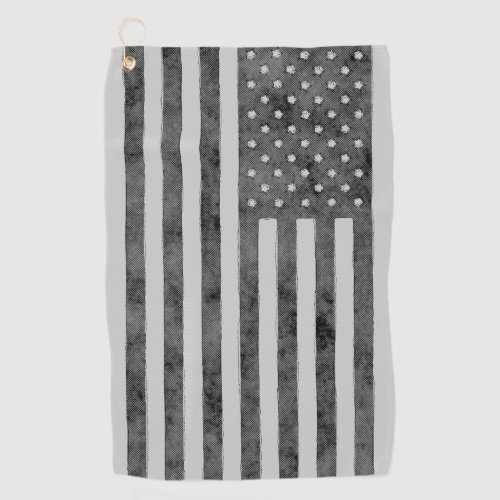 Stars And Stripes US Flag Sketchy Design in Black  Golf Towel