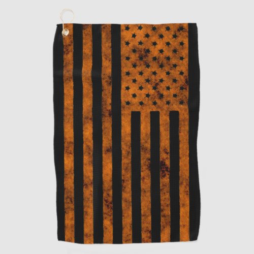 Stars And Stripes US Flag Sketchy Design in Orange Golf Towel