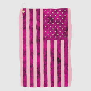 Stars And Stripes US Flag Sketchy Design in Pink Golf Towel