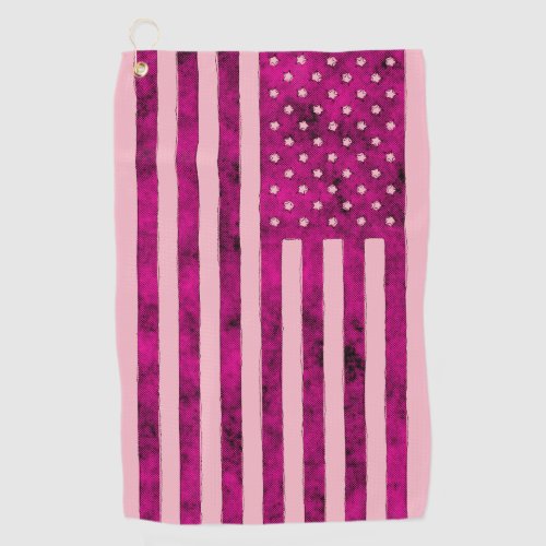 Stars And Stripes US Flag Sketchy Design in Pink  Golf Towel