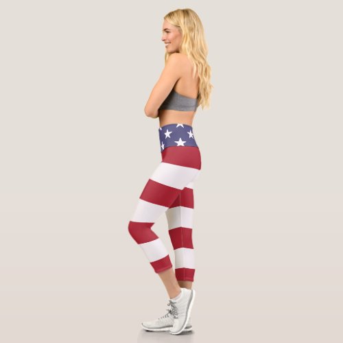 Stars And Stripes USA America Flag Pattern Capri Leggings