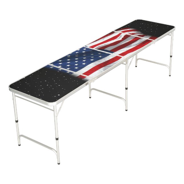 Stars and Stripes USA Patriotic American Flag Beer Pong Table (Angled)