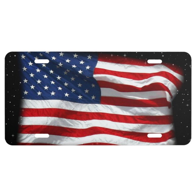 Stars and Stripes USA Patriotic American Flag License Plate (Front)