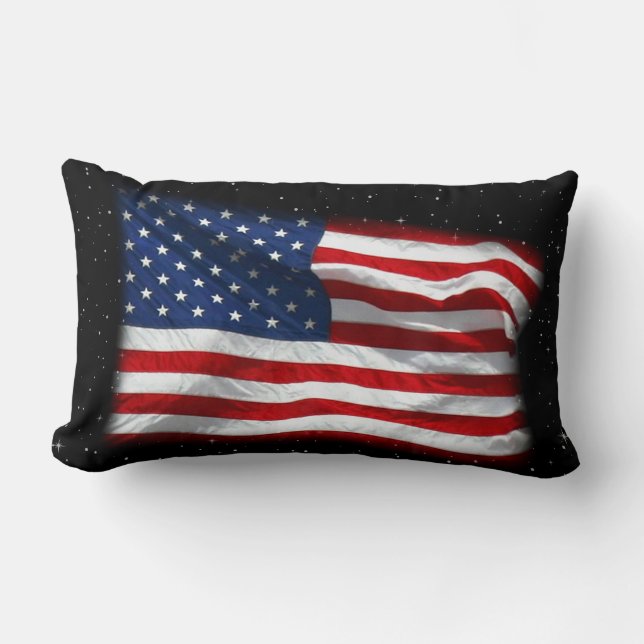 Stars and Stripes USA Patriotic American Flag Lumbar Pillow (Front)