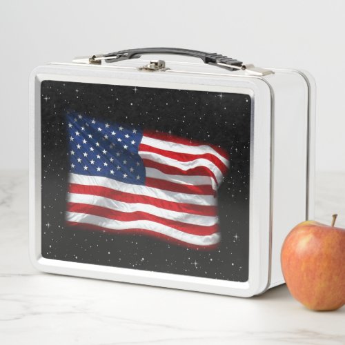 Stars and Stripes USA Patriotic American Flag Metal Lunch Box