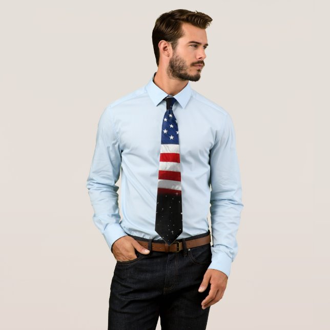 Stars and Stripes USA Patriotic American Flag Neck Tie (In Situ)