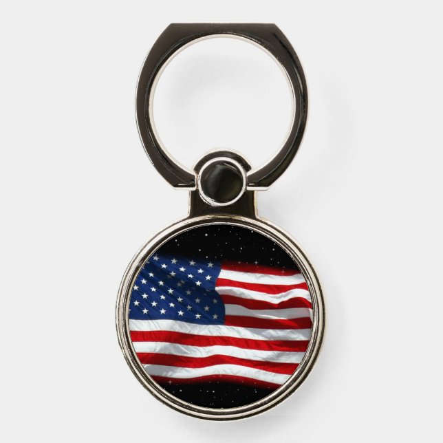 Stars and Stripes USA Patriotic American Flag Phone Ring Stand (Front)